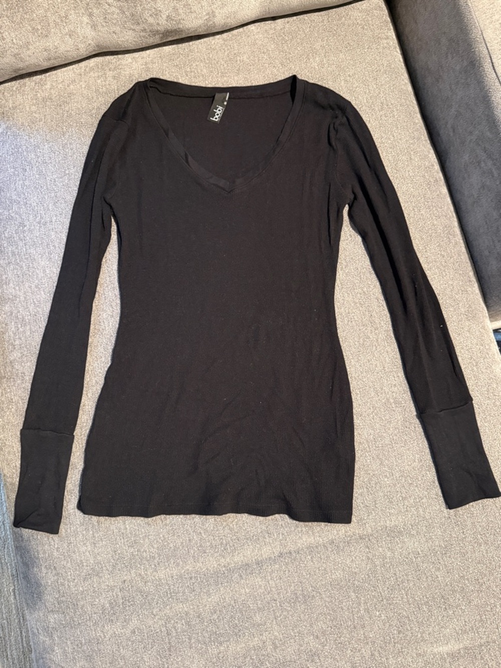 bobi Black Ribbed Long Sleeve Scoop Neck Top